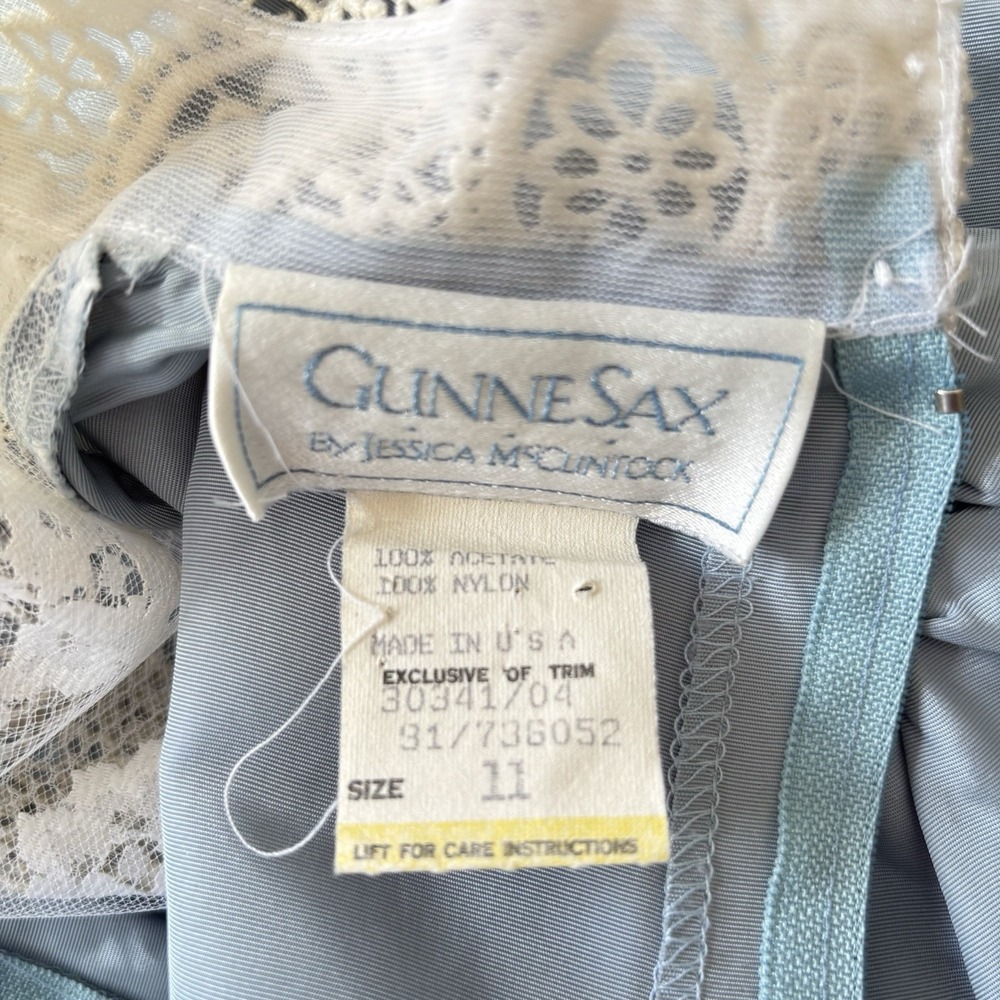 Gunne Sax by Jessica McClintock Blue Ivory Lace Vintage Dress Size 11 - Picture 9 of 15